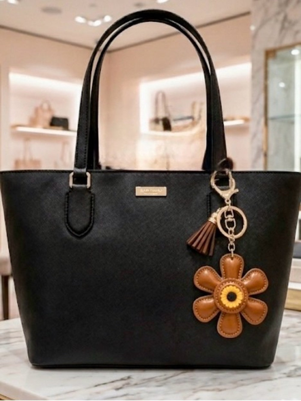 Unbranded Brown Flower Keychain bag Charm gold tone new (bag not included)